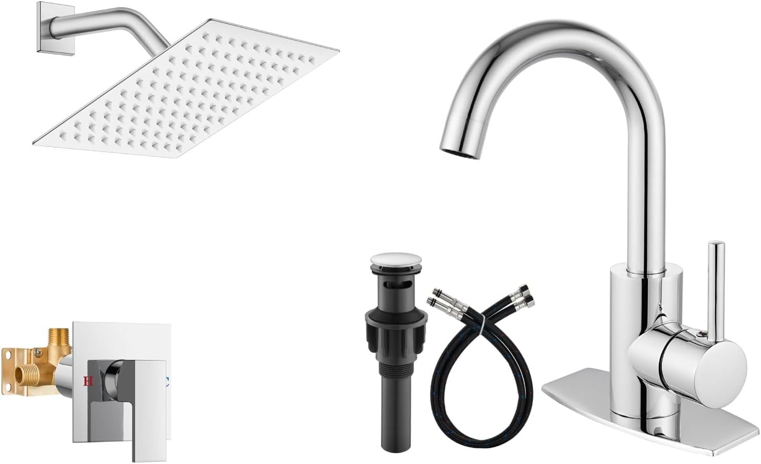Airuida Shower Faucet Set Bathroom Rain Shower System SUS304 Stainless Steel Single Handle Bar Sink Faucet Single Hole Single Handle Bathroom Sink Faucet Kitchen Small Prep Wet Farmhouse RV Lavatory V