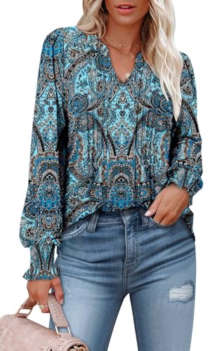 BETTE BOUTIK Long Sleeve Shirts for Women Fall Tops Dressy Blouses Pleated V Neck Tunic Tops for Leggings S-3XL