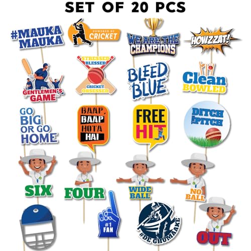 Festiko Cardstock Set Of 20 Pcs Cricket Photobooth Props, Cricket Party Props, Cricket Theme Decorations, Indian Cricket Team, Multicolor 2 51bF0Yt26CL