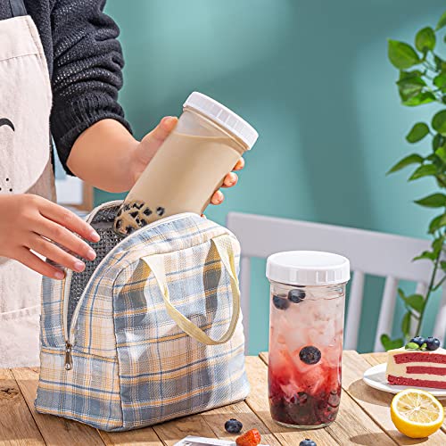 Facilfeliz 6 Pack Bubble Tea Cup, 24Oz Iced Coffee Cups, Mason Jar With Bamboo Lids & Straws & 6 Airtight Lids, Reusable Wide Mouth Smoothie Boba Cup, Clean Brush, Glass Cups, Travel Drinking Bottle #TOP6