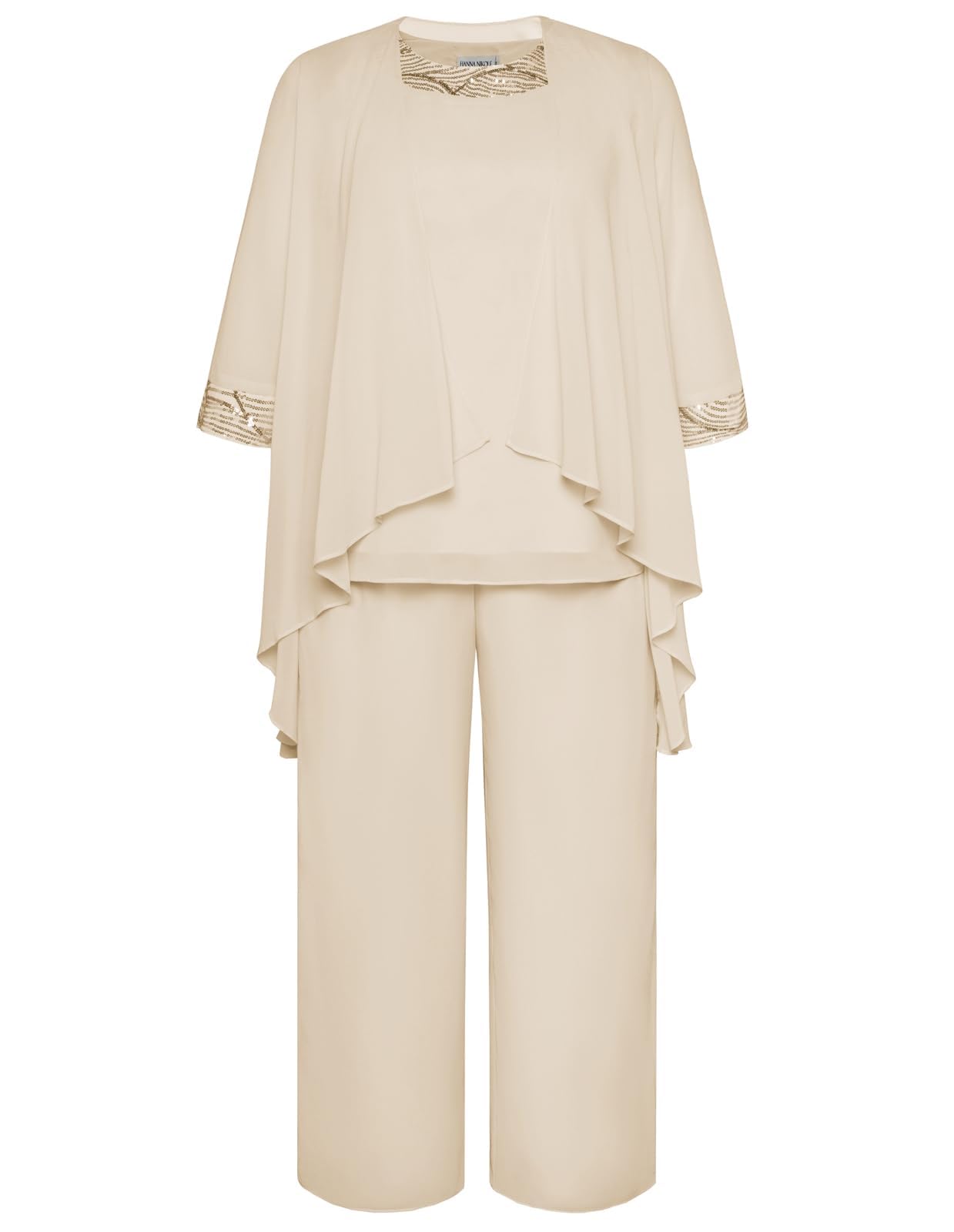 Hanna Nikole Plus Size Madre della Sposa Pantaloni Abiti 3 Pezzi Chiffon Set Abiti da Sposa Abiti Formali con Giacca