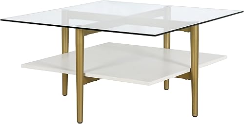Miniatura 13 de Otto - Mesa de centro redonda de 36 pulgadas de ancho con estante MDF en latón/laca blanca Latón/blanco.,Oro/Nog,Bronce ennegrecido/mármol