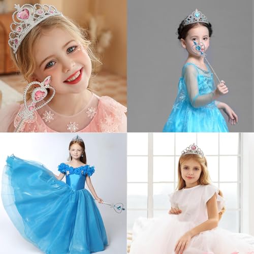 LIURFLNC 2 Pcs Krone Mädchen, Diadem Kinder, Zauberstab Mädchen Prinzessin Krone Prinzessinnenkrone Passend für Sophie/Rapunzel/Halloween/Karneval/Cosplay-Kostüme(Blau/Rosa)