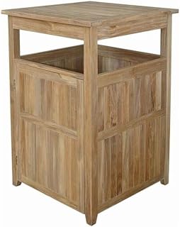HomeStock Teak Trash Bin - Large Outdoor Waste Container with Swinging Door