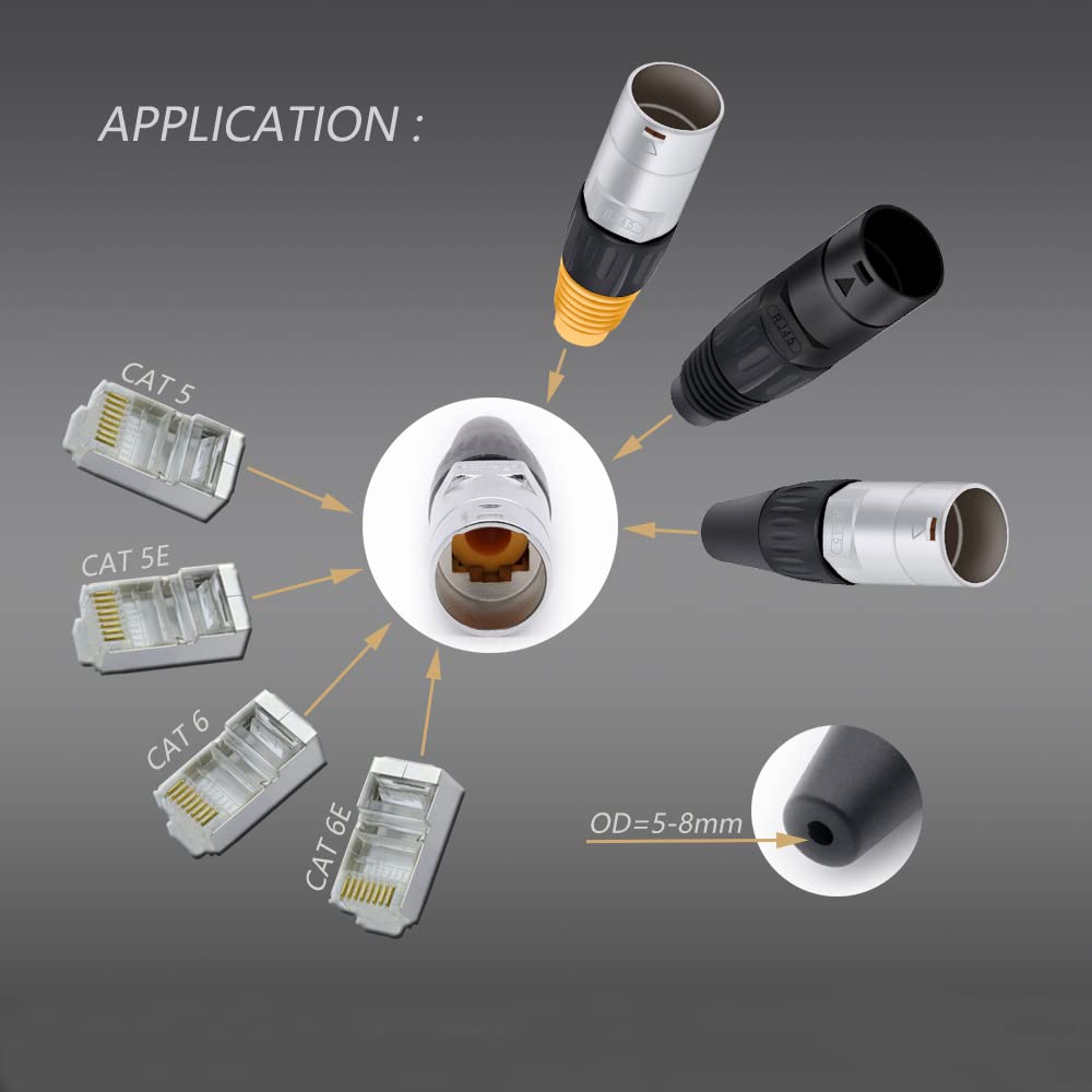 PENGLIN Lot de 10 connecteurs de câble Ethernet RJ45, extérieur étanche RJ45 à montage sur panneau en métal blindé pour câble réseau Ethernet LAN pour Cat6a/6/5e/5