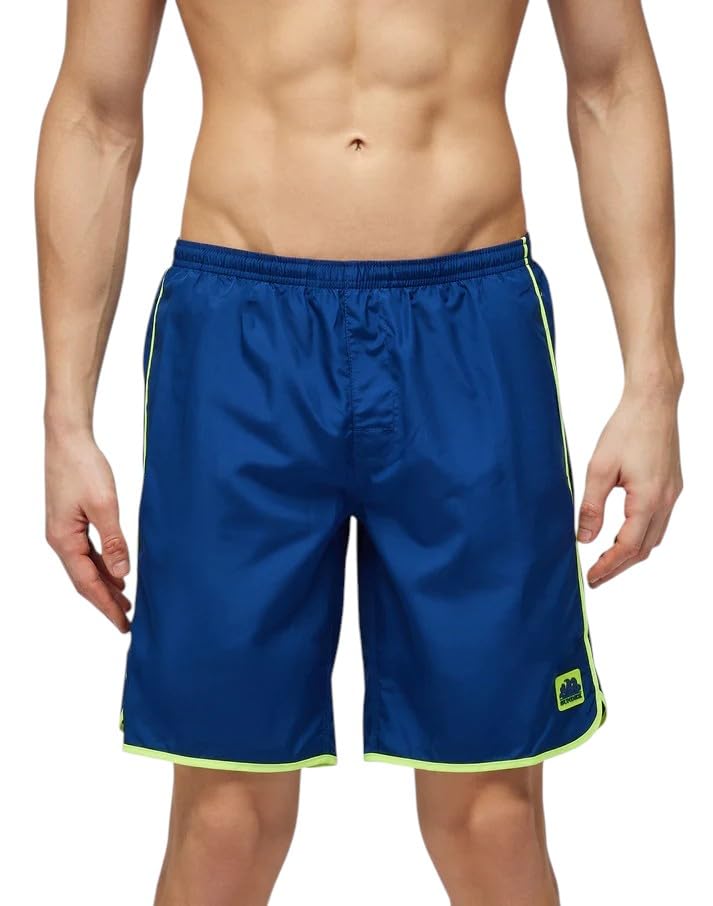 SUNDEK Costume da Bagno Sportivo da Uomo, Blu con Bordi Neon, Tessuto Ultraleggero in Poliestere, Asciugatura Rapida, per Nuoto e attività Acquatiche