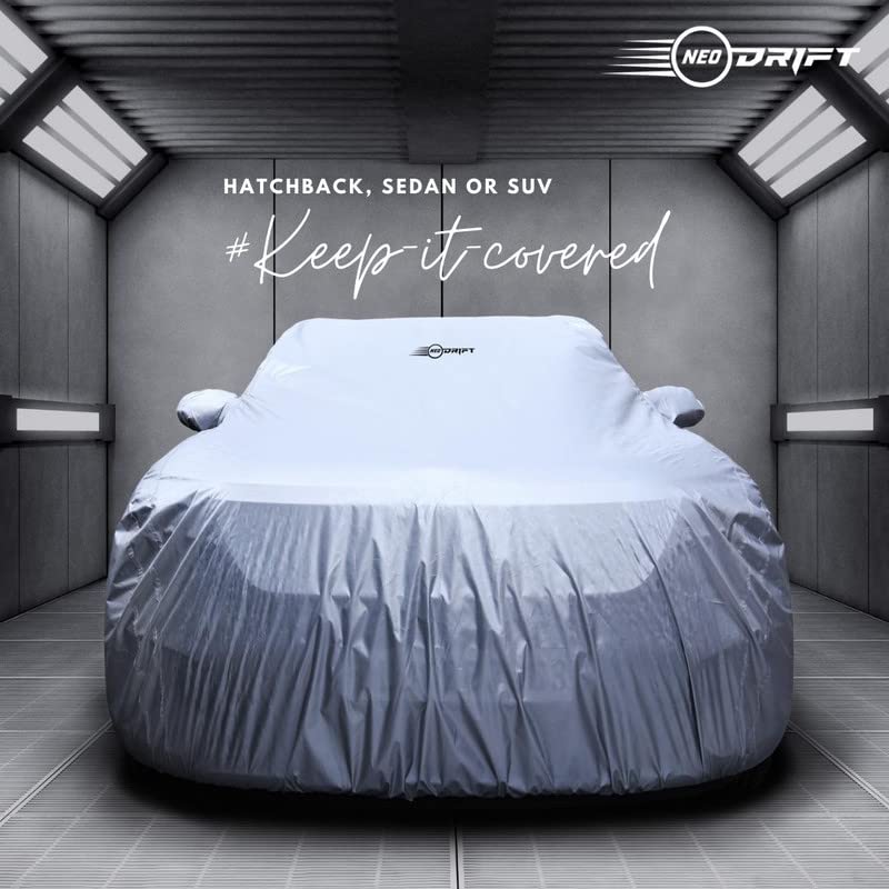 Image of NEODRIFT 'SilverTech' Car Body Cover for Maruti Suzuki Swift - (100% Water Resistant, Tailored Fit, All-Weather Protection, Multi-Layered & Breathable Fabric) Colour - Silver (Model Year: 2011-2017)