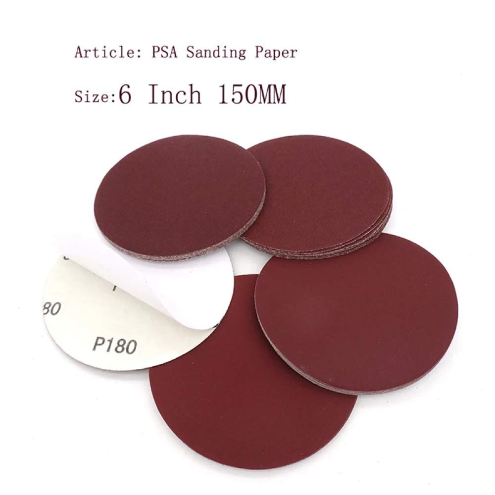 50 UNIDS 6 Pulgadas 150 MM Óxido de Aluminio PSA Vinilo Rojo Papel de Lija Adhesivo Discos de Lijado Molienda y Pulido Metal, Coches, Madera, Piedra, Surtido B