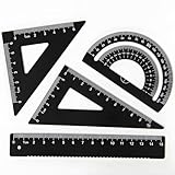Verazquy 4Pcs Metal Geometry Set,Metal Protractor Triangular Square Set Math Drafting Rulers Kit Architect Triangular Scale Math Ruler Geometric Protractor Measuring Tool for Students Engineers