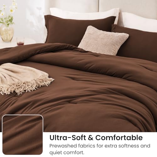 Image of Love's cabin Brown Full Comforter Set, 3-Piece Prewashed Bed Set with 1 Comforter (79 x 90 in) & 2 Pillowcases, Lightweight & Breathable for All Seasons