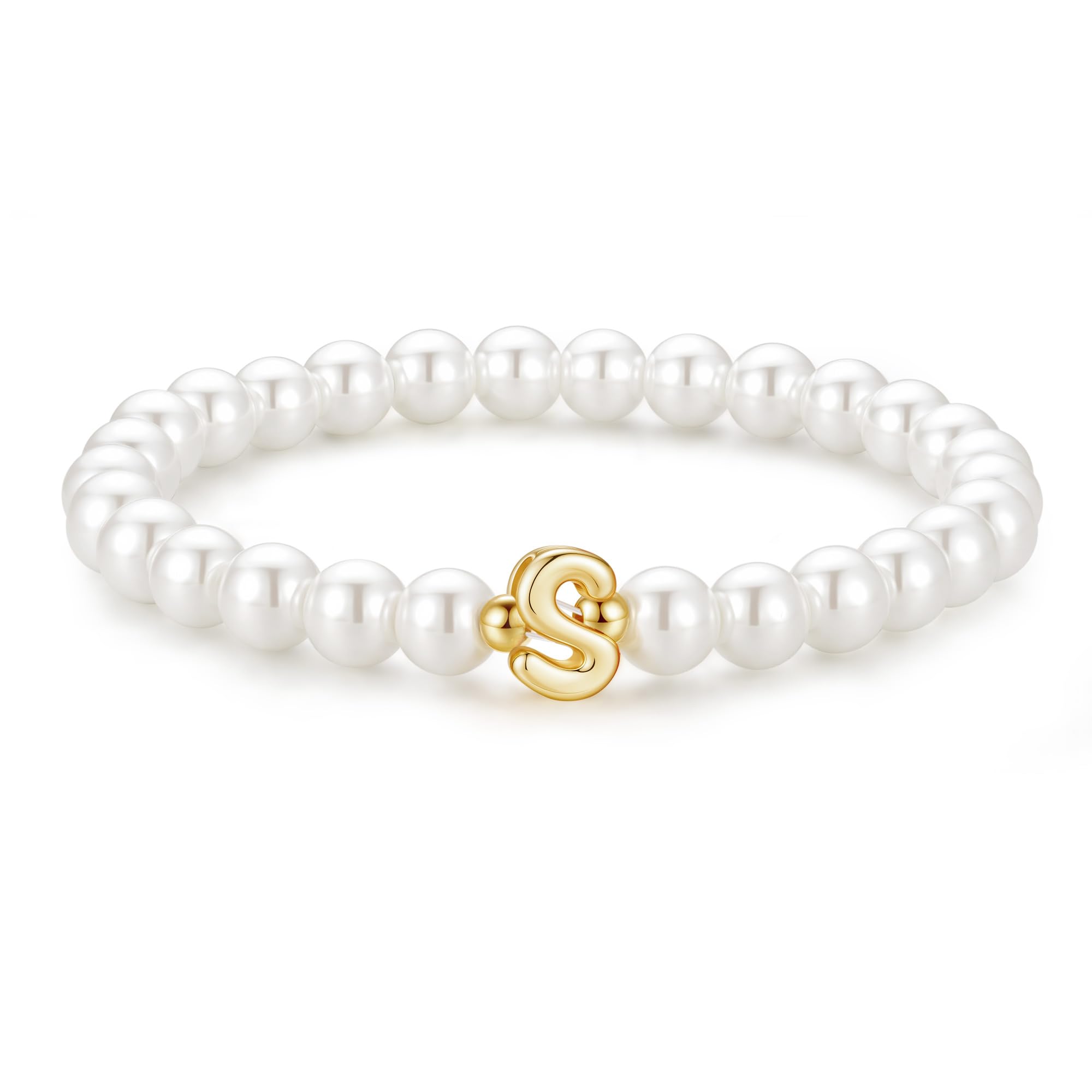 M MOOHAM Pearl Initial Bracelet for Women - Dainty Beaded Pearl Charm Bracelets for Women Trendy Charm Letter Initial S Personalized Jewelry Gifts