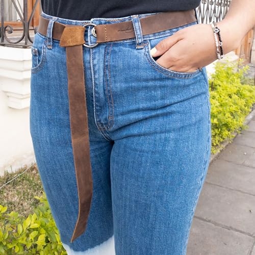 Heather's, Ring Belt for Women, No Buckle Waist Belt, Fashion, Adjustable, Full Grain Leather, Handmade Waist Accessory, Bourbon Brown2