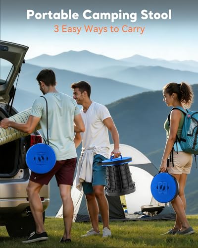Image of Height Adjustable Foldable Stool Chair - Collapsible Stool for Waiting in Line - Portable Folding Camping Stool, Compact Collapsible Seat for Fishing, Hunting, Patio, Camping, Party & Gathering(Blue)