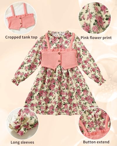 Image of Toddler Girl Dress Fall Winter Clothes 2 Piece Outfit Long Sleeve Crew Neck Toddler Dress for Girls