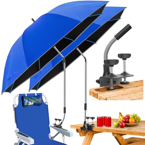 QTREE intelligence Beach Umbrella,2PACK 48.7inch Chair Umbrella with Clamp adjustable 360°,UV Protection Large Camping Chair Umbrellas for Camping chair, Glof Cart,Table（Chair,Table not include）