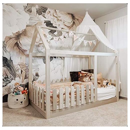 Twin Full or Queen Size House Bed with Picket Fence Railings Handmade in USA