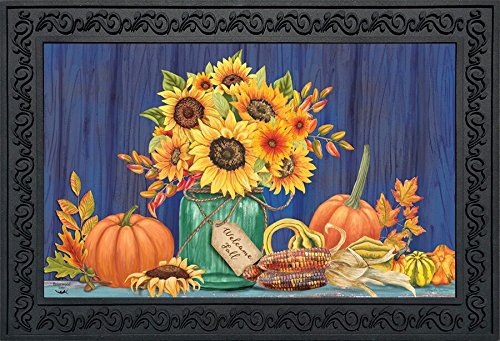 Fall Mason Jar Floral Doormat Sunflowers Indoor Outdoor 18" x 30" Briarwood Lane
