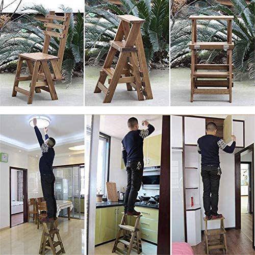 Escalera plegable de madera portátil para llegar a estantes altos sin ocupar espacio 5