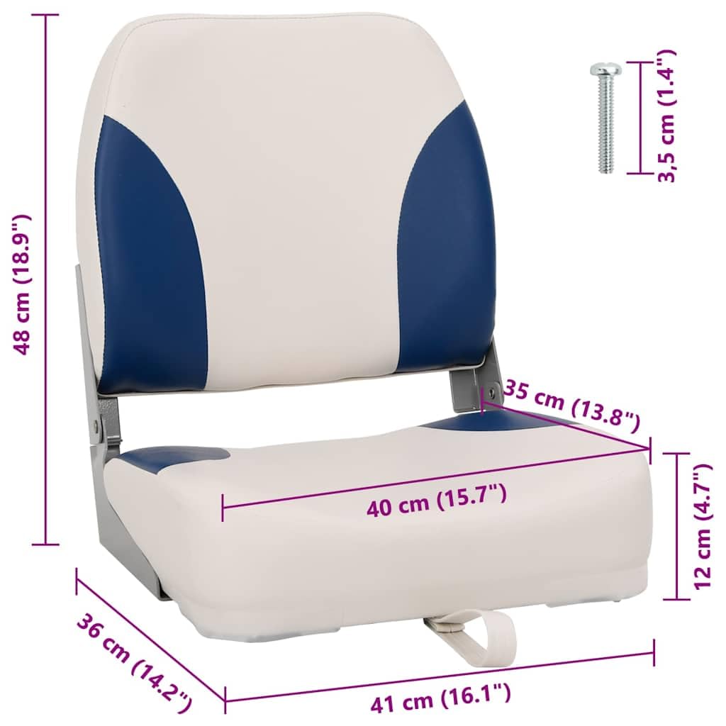 vidaXL Asiento Plegable para Barco 1 Juego con cojín Blanco y Azul, Silla de Barco, Asiento de Barco de capitán, Silla de Barco Plegable