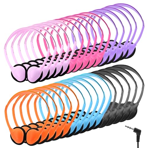 Écouteurs filaires jack 3,5 mm lot de 12 avec arceau réglable pour enfants et adultes
