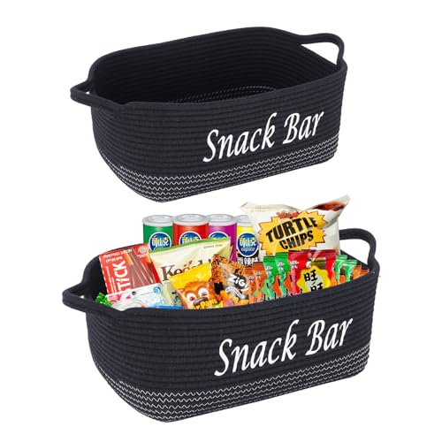 Snack Organizer, Large-Capacity 2 Pcs Snack Containers for Countertop, Pantry, Office; Storage Basket with Handles, Food Container Box Durable Design; Bar Station for Home, Dorm, Breakroom