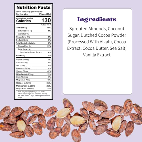 Image of Daily Crunch Sprouted Almonds and Dehydrated nuts for a Unique Crunch, Keto Friendly, Non-GMO Zero Seed Oils, Gluten Free 4oz (2 Pack, Cocoa & Sea Salt)