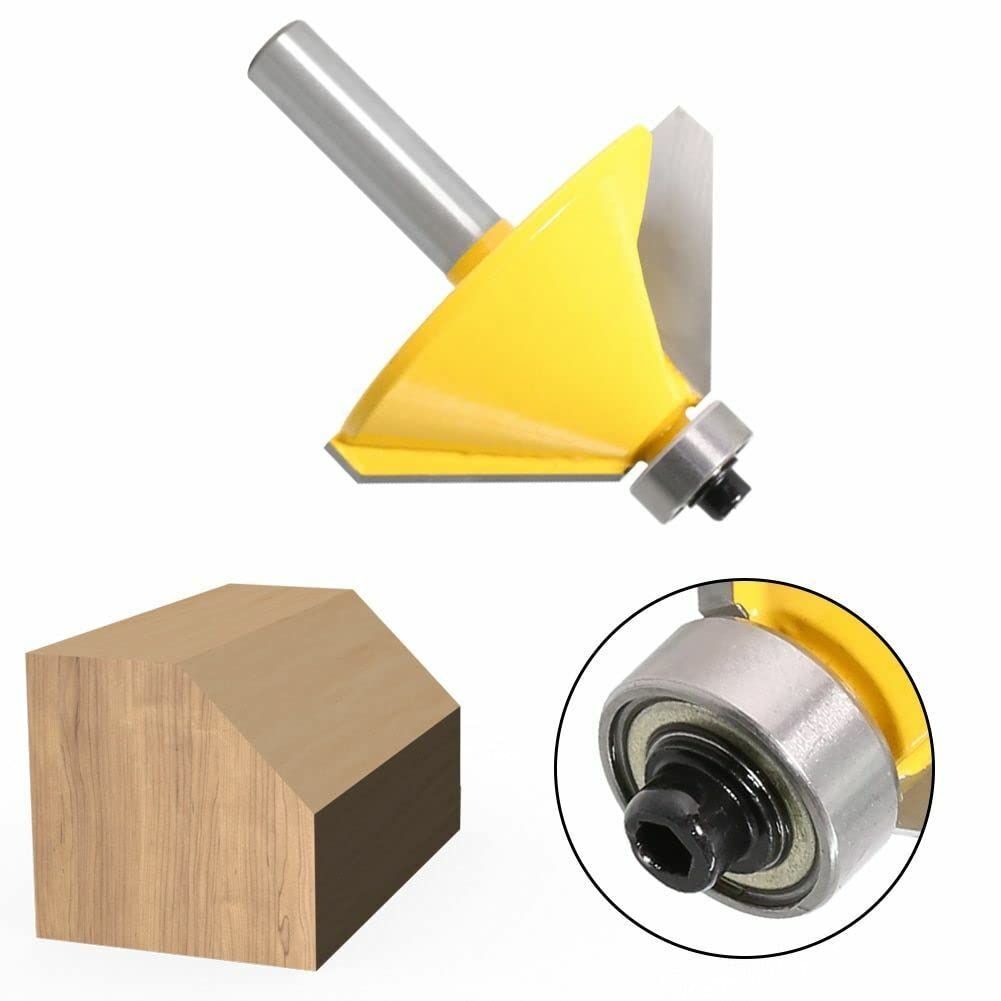 ZYWUOY Punta del router di bordatura, gambo 8mm 45 gradi smusso & smussatura bordo del router tagliente del fresino di estremità di taglio