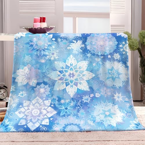 Kuscheldecke Decke 100x130 cm Blaue Schneeflocke Fleecedecke Flauschig Weich Warme Wohndecke Sofadecke für Teens Erwachsene, Schlafdecke Tagesdecke für Bett Couch