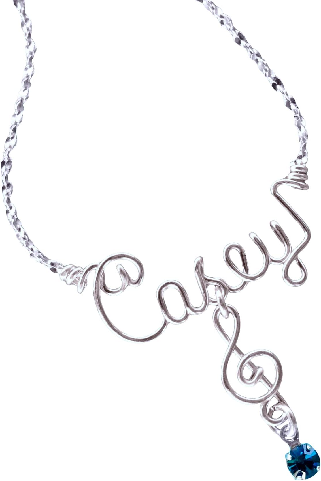 Personalized Wire Name Necklace or Anklet~Silver or Gold~Music Note~Treble Clef~Charm w/Swarovski Birthstone Crystal~Any Name~Perfect gift for the musician in your life
