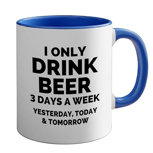 Beer Lover Two Tone Blue Edition Coffee Mug 11oz - I Only Drink Beer 3 Days A Week - IPA Beer Brew, Craft Beer Lovers, Brewery Lovers, Cold Beer Drinker, Homebrewers