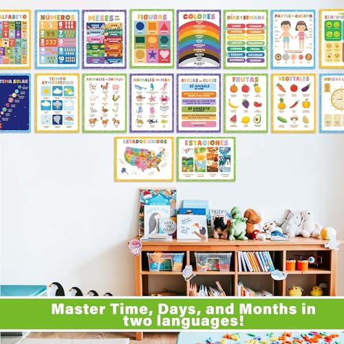 Wallbuddy 16 pôsteres educativos espanhóis para crianças em idade pré-escolar | Pôster de alfabetos