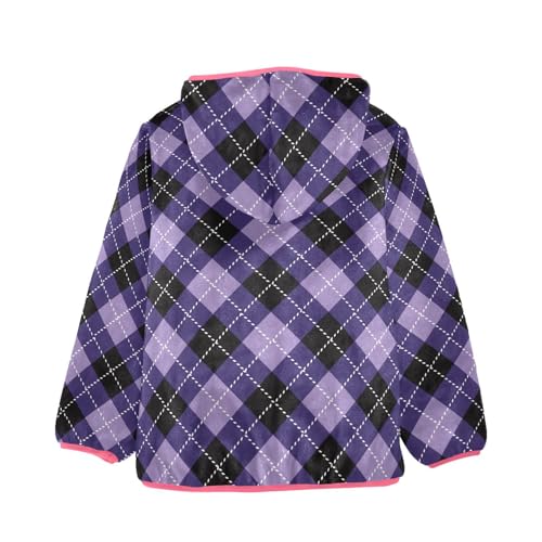 GuoChe Halloween Argyle Buffalo Plaid Tartan Check Scotland Purple Kids Sherpa Jacket2