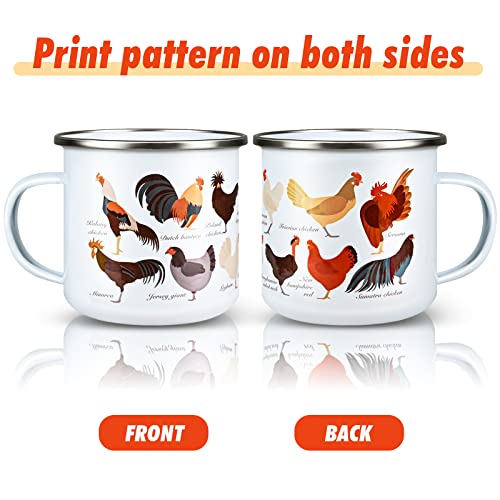 Vaipi Hen Enamel Mug Set Of 2 12 Oz Funny Enamelware Coffee Cup Small Camping Cup Handmade Chicken Sublimation Mugs For Family Gathering,Picnic, Fishing, Friend Party Tea Hot Chocolate Cups #TOP2