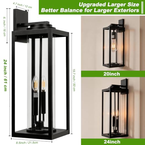 Image of Extra Large 24 Inch Outdoor Wall Lights, Dusk to Dawn Sensor, Black, 2-Pack