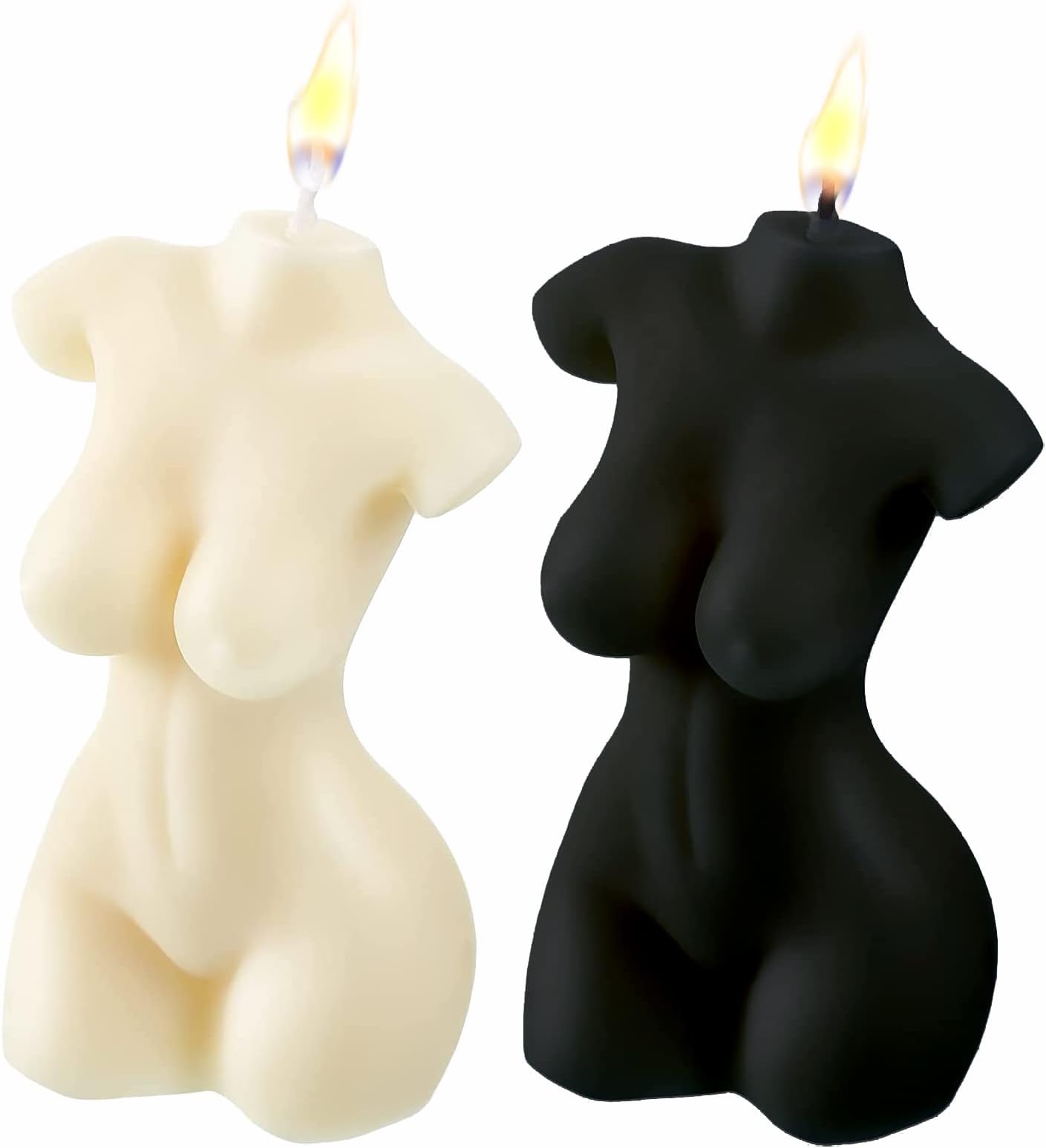 2PCS Shaped Candles, Female Body Shaped Torso Candle - Home Decoration for Bedroom & Bathroom, Unscented (White & Black)