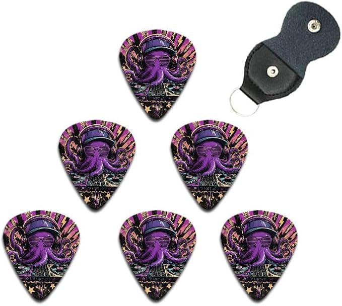 6pcs Guitar Picks Octopus DJ Retro Music Art with Lightning Stars for Guitar Players Performance & Practice