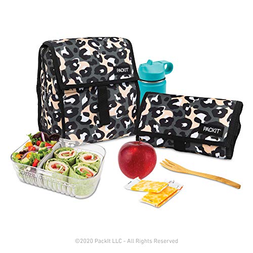 Packit® Freezable Lunch Bag, Wild Leopard Gray, Built With Ecofreeze® Technology, Foldable, Reusable, Zip And Velcro Closure With Buckle Handle, Perfect For Fresh Lunch On The Go #TOP6