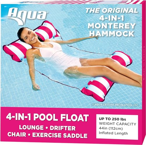 Image of Aqua 4-in-1 Monterey Hammock Pool Float & Water Hammocks - 2-3-4 Multipacks - Multiple Colors /Styles - for Adults and Kids Floating