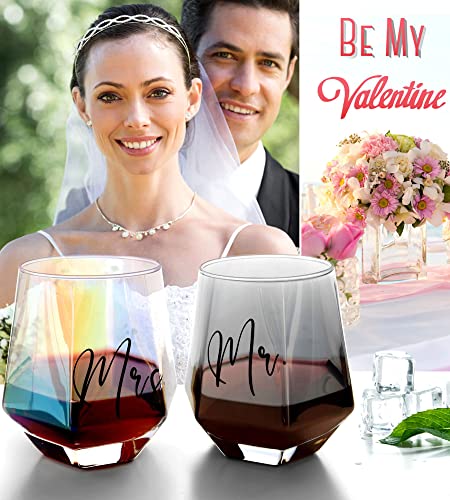 Fondblou Wine Glasses Gifts For Mr And Mrs, Wedding Gifts For Bride And Groom, Gifts For Bridal Shower Newlywed Engagement And Anniversary, Couples Gifts For Husband & Wife(12Oz*2 Glass) #TOP2
