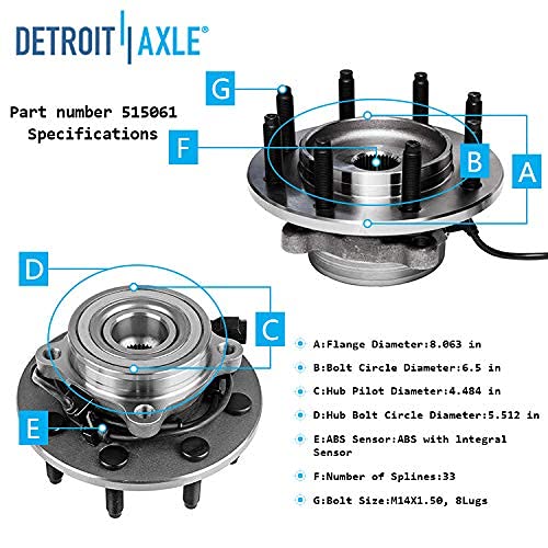 Image of Detroit Axle - 4WD Front Wheel Bearing Hubs Brake Kit for 03-05 Dodge Ram 2500 3500 Wheel Bearing Hubs Drilled Slotted Brake Rotors Ceramic Brakes Pads 2003 2004 2005 Replacement : 13.91 inch inch Rotor