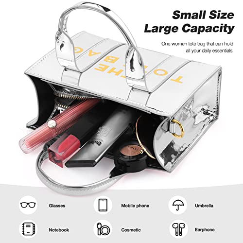 Large The Tote Bag For Women, Crossbody Tote Bag Cute Handbags With Zipper Patent Leather Purse For Office, Travel, School(Silver) #TOP4