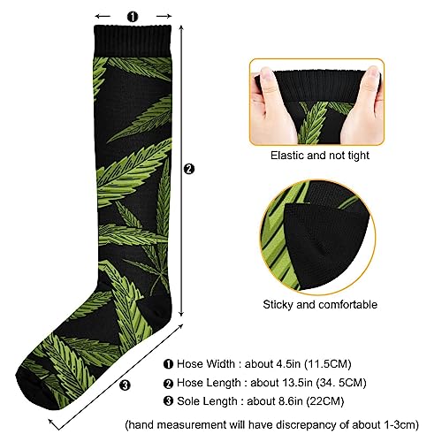 OTVEE Compression Socks Women & Men, 2 Pairs Green Marijuana Leaf Seamless Long Socks for Gym Running Hiking Sport3