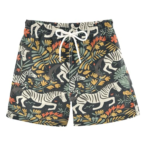 ALAZA Zebra Flower Leaves Retro Boys' Swim Trunks Beach Shorts Quick Dry Swimsuit 3T