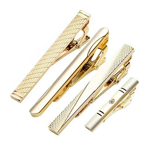 Zysta 4pcs gold grids textured rhinestone fashion tie clips set m…