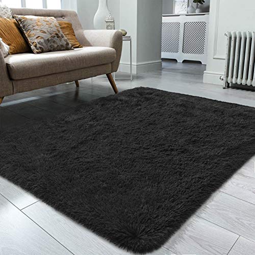Ompaa Fluffy Rug, Super Soft Fuzzy Black Area Rugs for Bedroom Living Room - 3' x 5' Large Plush Furry Shag Rug - Kids Playroom Nursery Classroom Dining Room Decor Floor Carpet