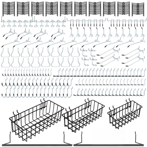 Daanxw 310PCS Pegboard Accessories Organizer Kit, Peg Board Baskets and Paper Towel Holder for 1/8 and 1/4 inch Pegboard Hooks Assortment,Metal Hooks for Hanging Storage (Basket Set)