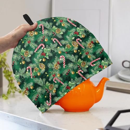 Image of Christmas Tea Cozy Candy Cane Print Creative Insulated Tea Cosy Extra Thick Home Kitchen Decoration Creative Gifts Dust Teapot Cover Kitchen Accessories for Festival