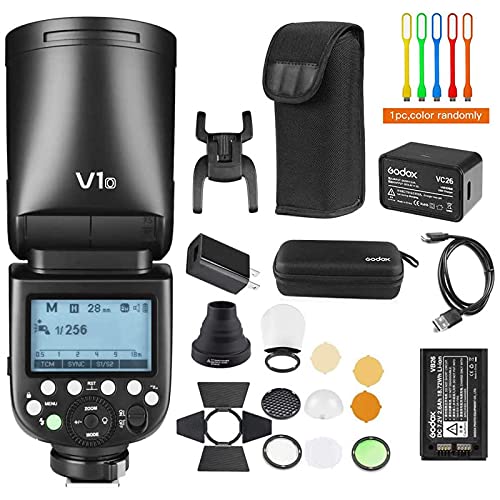 Godox V1-O Ttl Flash Speedlite 76Ws Gn92 2.4G High-Speed Sync 1/8000S 2600Mah Li-Ion Battery Round Head Camera Speedlight With Godox Ak-R1 Accessories Kit Compatible For Olympus Panasonic Cameras #TOP1