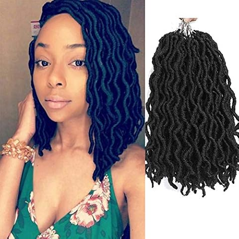 Wavy Gypsy Locs Crochet Hair 12 Inch 8 Packs/Lot Pre-Looped Ombre Goddess Wavy Faux Locs Synthetic Braiding Hair Short Faux Locs Crochet Braids Dreadlocs Hair Extensions (12inch,Black 1B) Cover