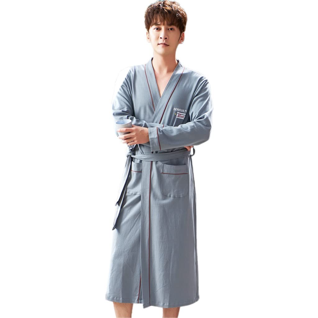 Albornoces De Baño para Hombre, Camisón De Algodón para Después De La Ducha, Kimono Suave/cálido, Bata De SPA, Pijama De Talla Grande, Ropa De Dormir De Manga Larga, Bata